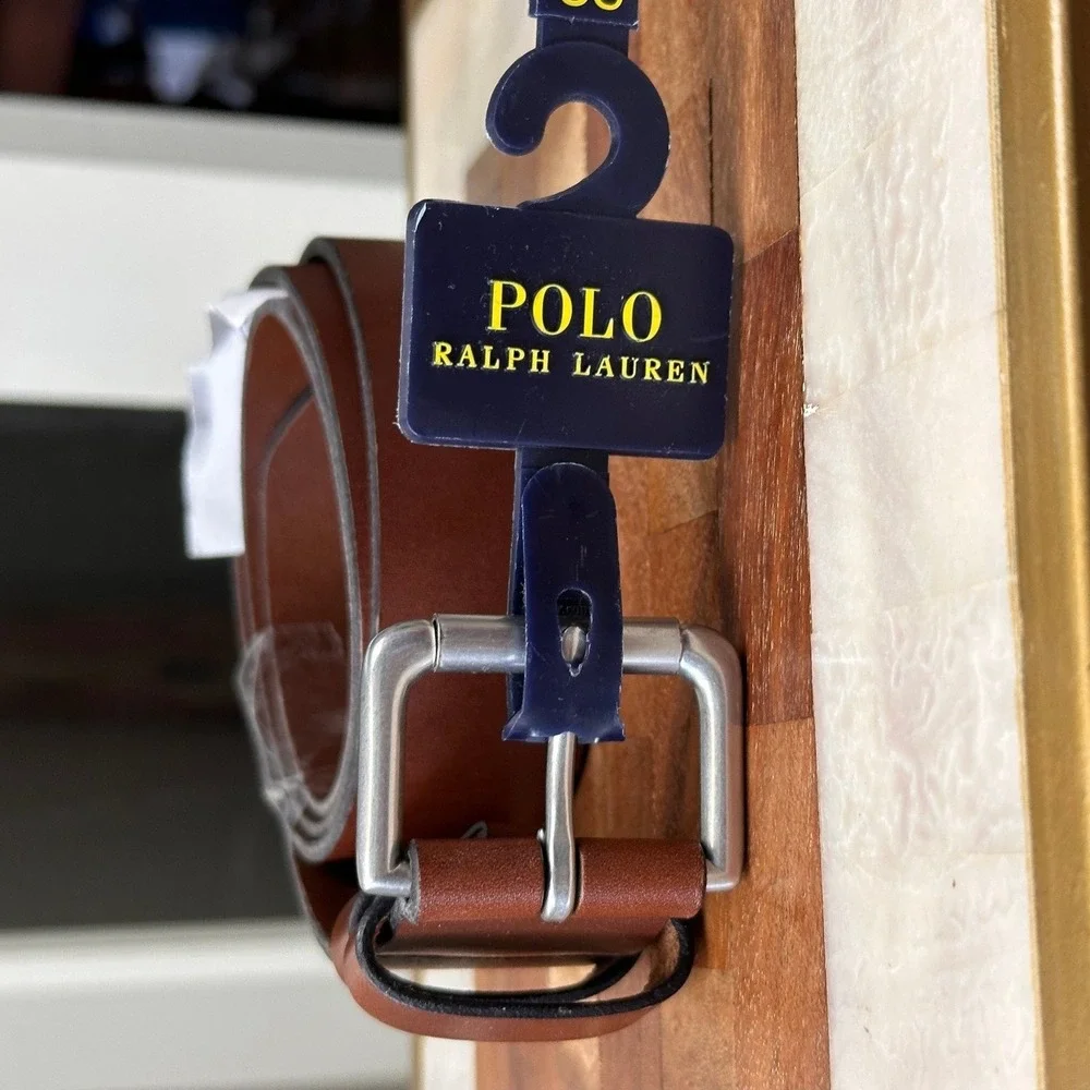 Polo Ralph Lauren Belt 38 Brown New‎ Leather Silver Roller Buckle Classic